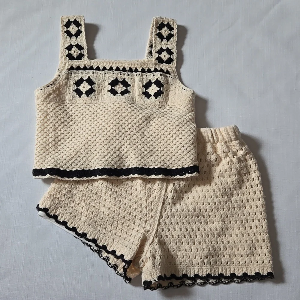 Festival Crochet Outfit Girl's Top Shorts Set Size‎ 4T Boho Cottagecore